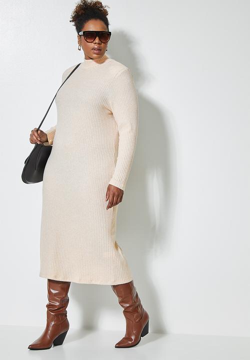 Superbalist - Soft touch shoulder pad column dress - neutral