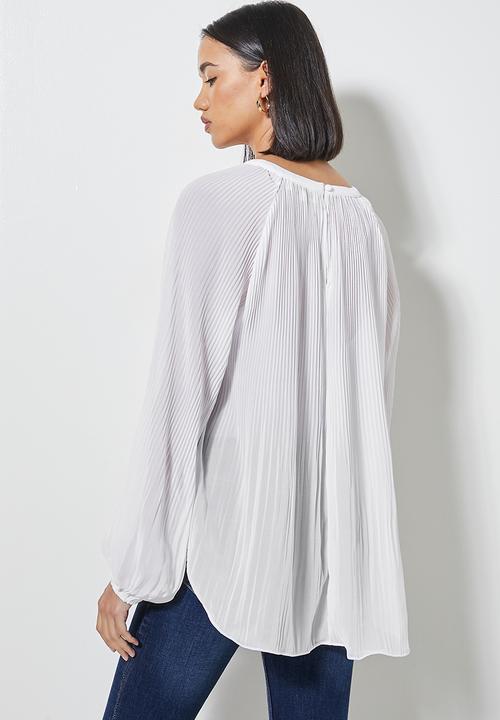 Superbalist - Raglan sleeve mushroom pleated blouse - white