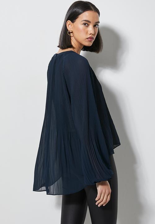 Superbalist - Raglan sleeve mushroom pleated blouse - navy