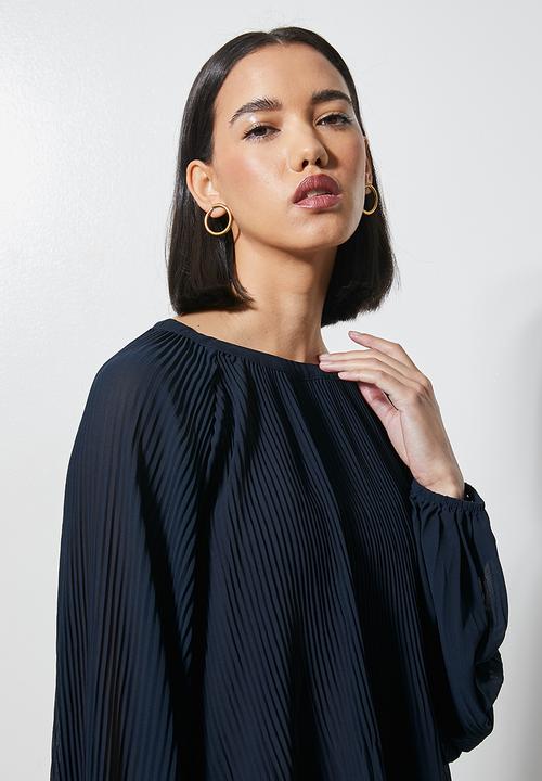 Superbalist - Raglan sleeve mushroom pleated blouse - navy