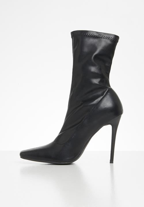 Public Desire - Everything square toe sock ankle boot - black