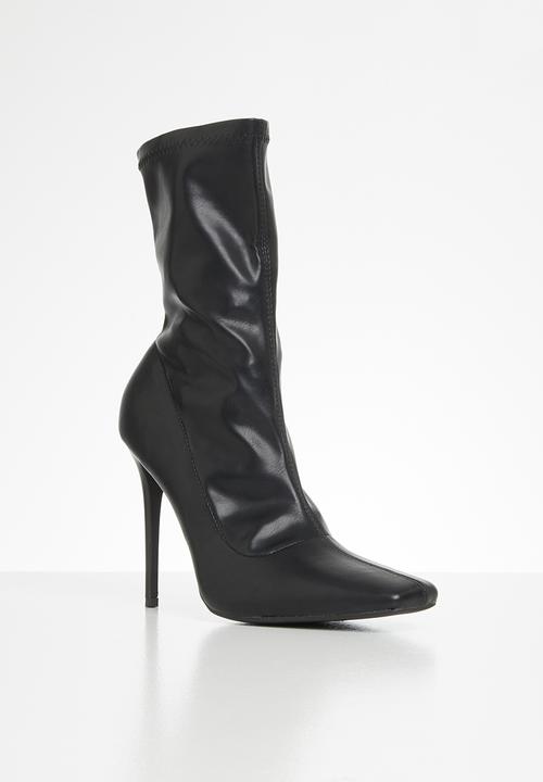 Public Desire - Everything square toe sock ankle boot - black