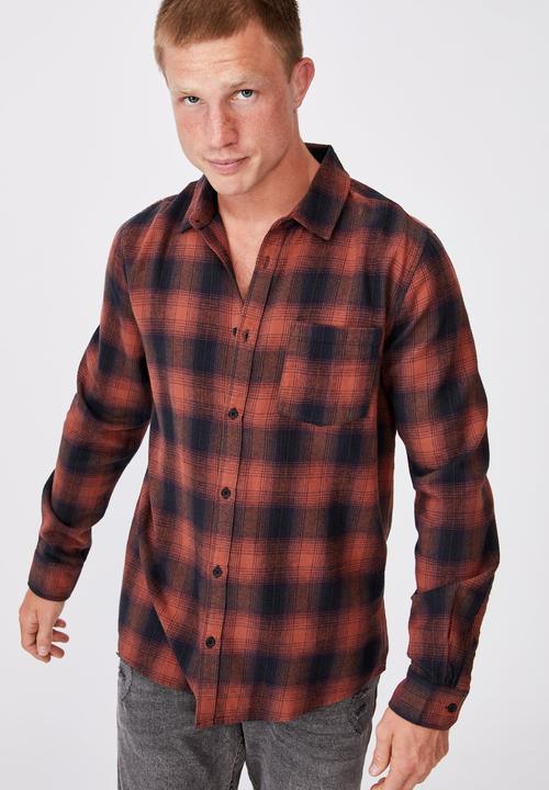 Cotton On - Washed long sleeve check shirt - burnt orange check