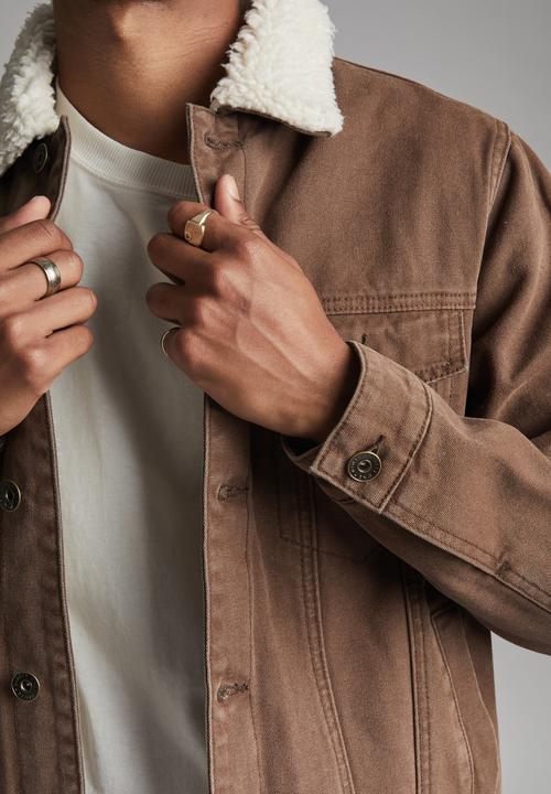 Cotton On - Borg denim jacket  - brown