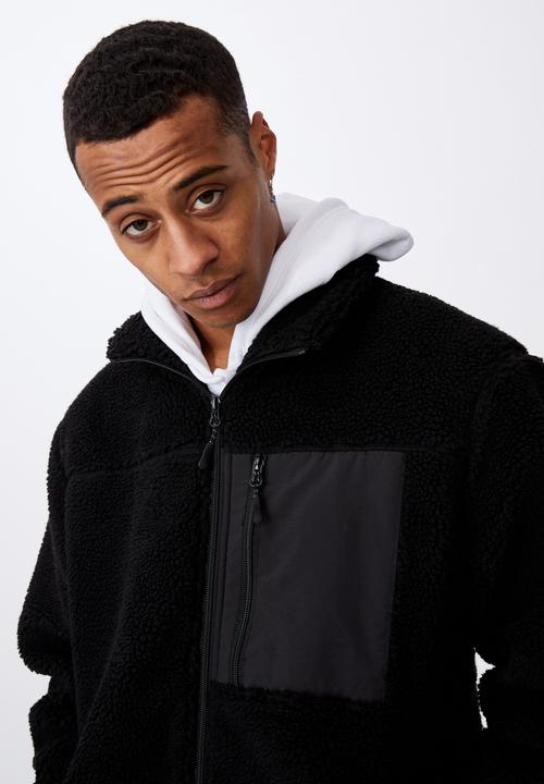 Cotton On - Pocket teddy zip thru - black