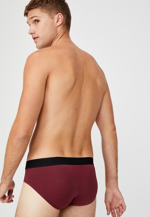 Cotton On - Mens organic cotton brief - burgundy & black