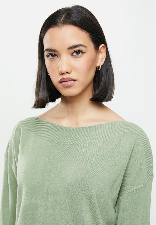 ONLY - Amalia long sleeve boatneck pullover knit - green