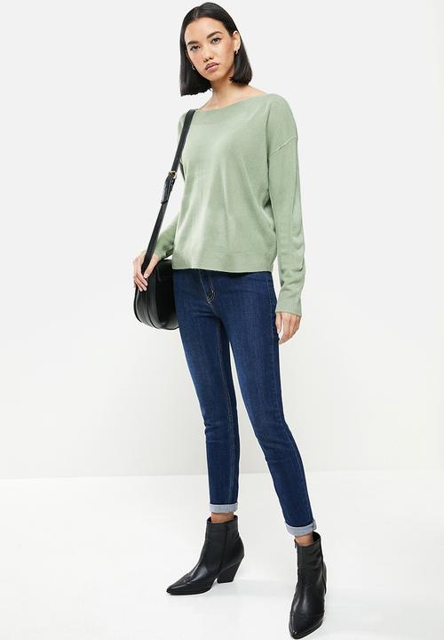 ONLY - Amalia long sleeve boatneck pullover knit - green