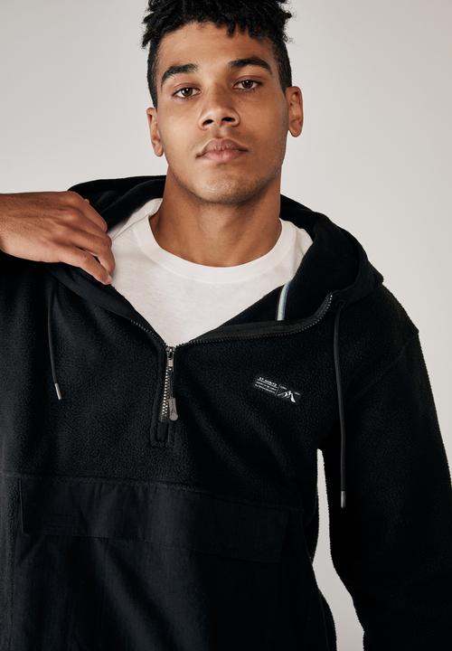 Factorie - Teddy 1/4 zip mountain hoodie - black