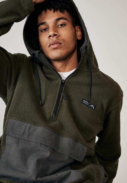 Factorie - Teddy 1/4 zip mountain hoodie - khaki