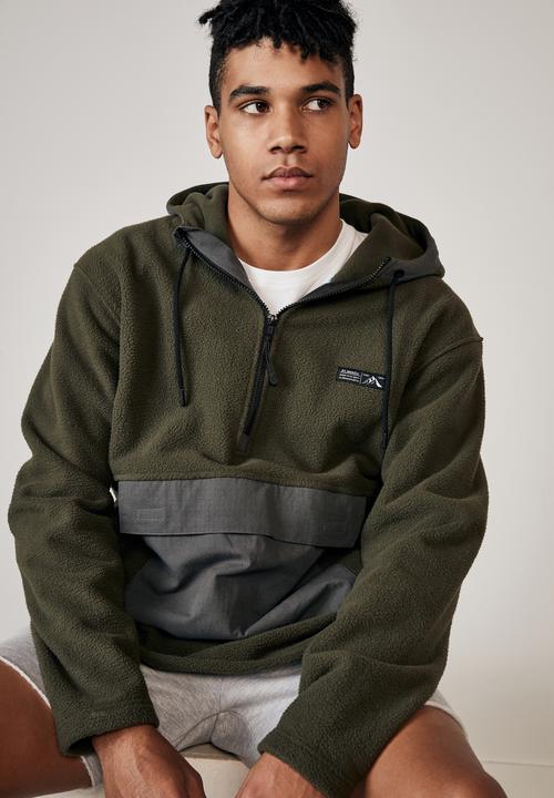 Factorie - Teddy 1/4 zip mountain hoodie - khaki