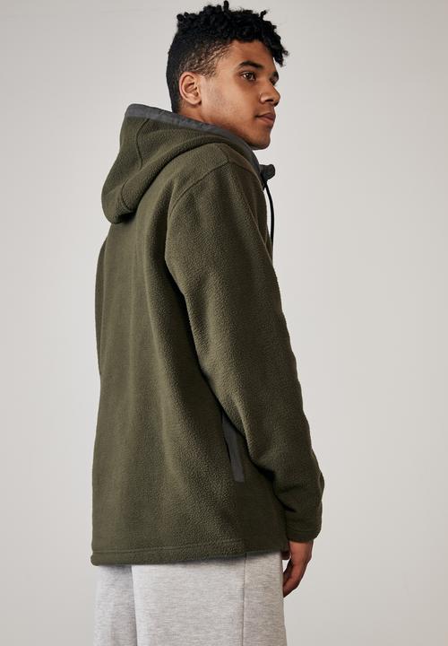 Factorie - Teddy 1/4 zip mountain hoodie - khaki