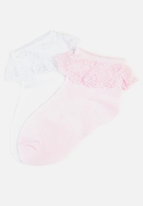 Pop Candy - Girls 2 pack socks - white & pink