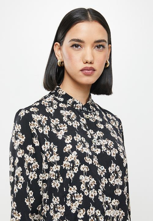 Me&B - Button-through tier dress - black & beige 
