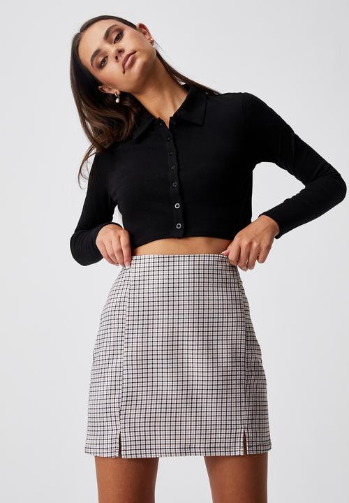 Factorie - Double split mini skirt - millie gingham fawn