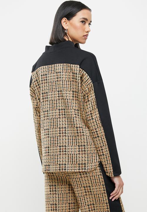 Me&B - Checked colour block sweat - beige & black 