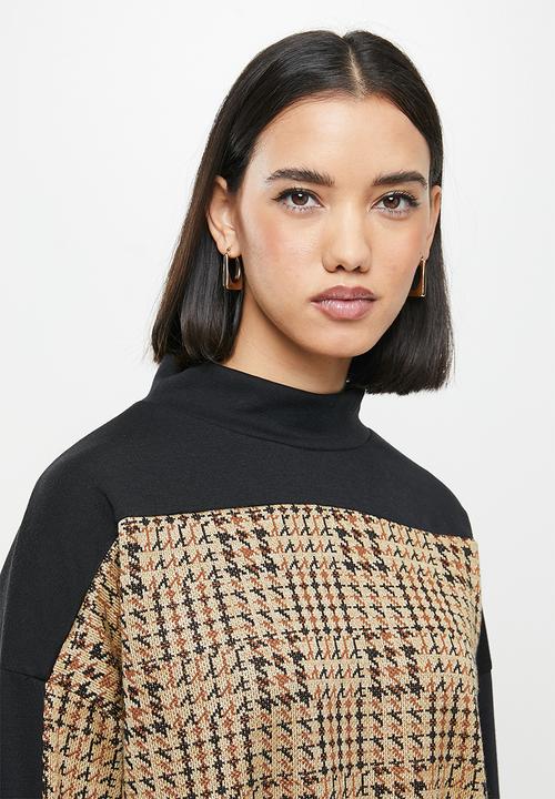 Me&B - Checked colour block sweat - beige & black 