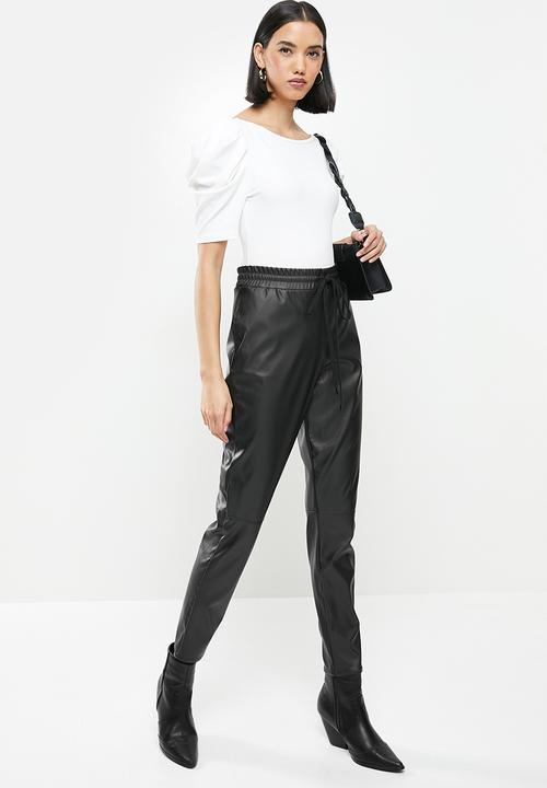 Me&B - Leather jogger pant - black