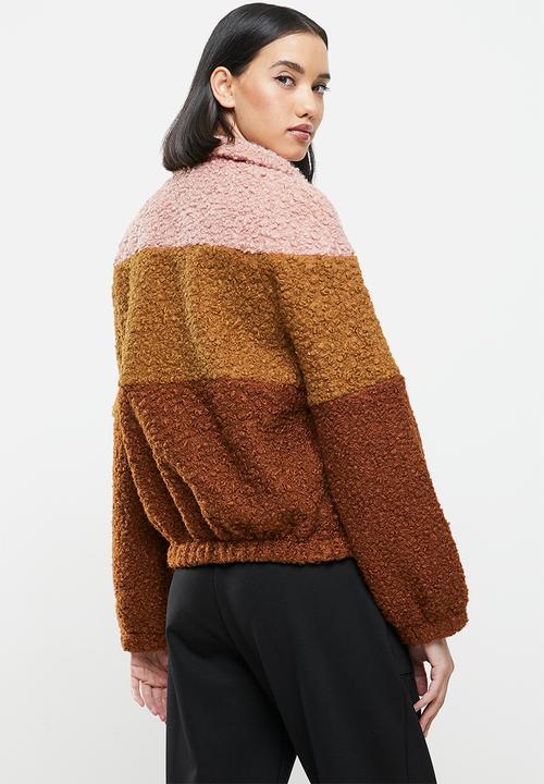 Me&B - Colourblock sherpa jacket - rust & pink