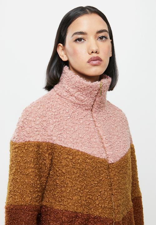 Me&B - Colourblock sherpa jacket - rust & pink