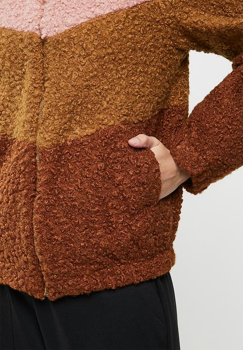 Me&B - Colourblock sherpa jacket - rust & pink