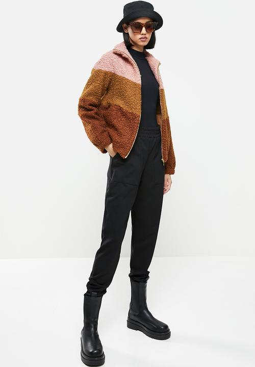 Me&B - Colourblock sherpa jacket - rust & pink