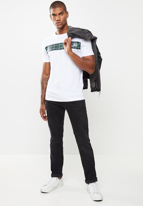 Replay - Replay check retro stripe print tee - white