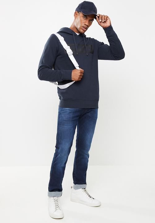 Replay - Replay label print hoodie - navy