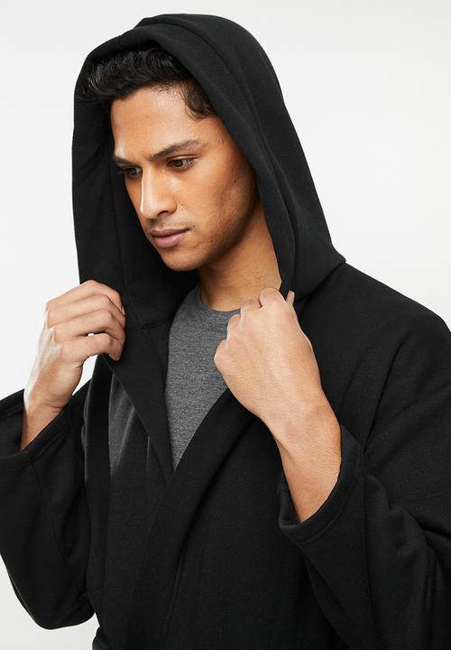 STYLE REPUBLIC - Fleece hooded robe - black