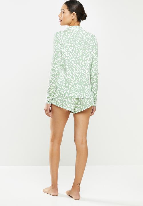 Missguided - Animal long sleeve shirt short - green & white 