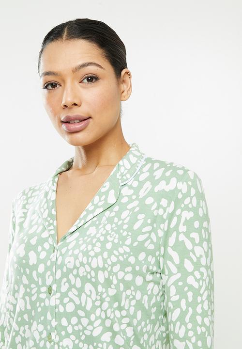 Missguided - Animal long sleeve shirt short - green & white 