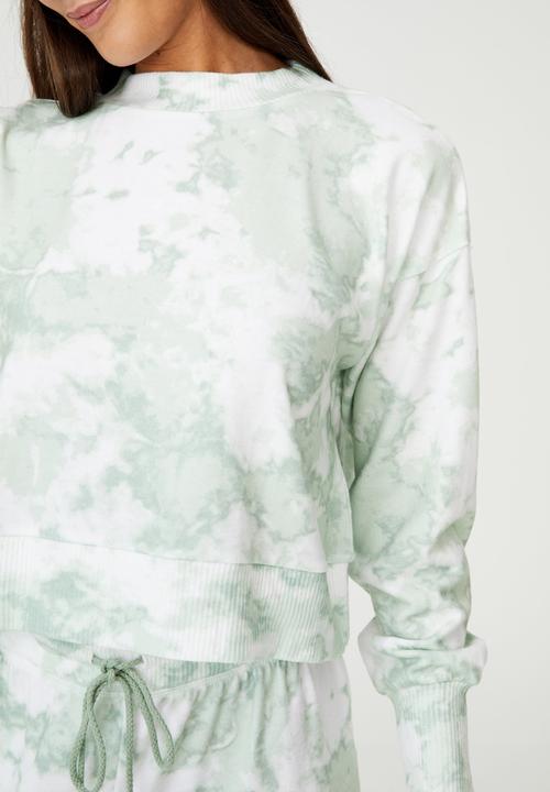 Cotton On - Super soft long sleeve crew - tie dye mint tonal