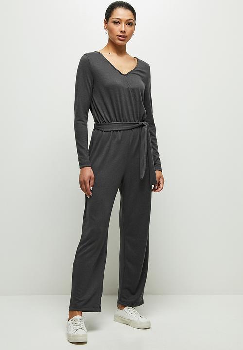 edit - Ribbed v-neck jumpsuit - dark grey