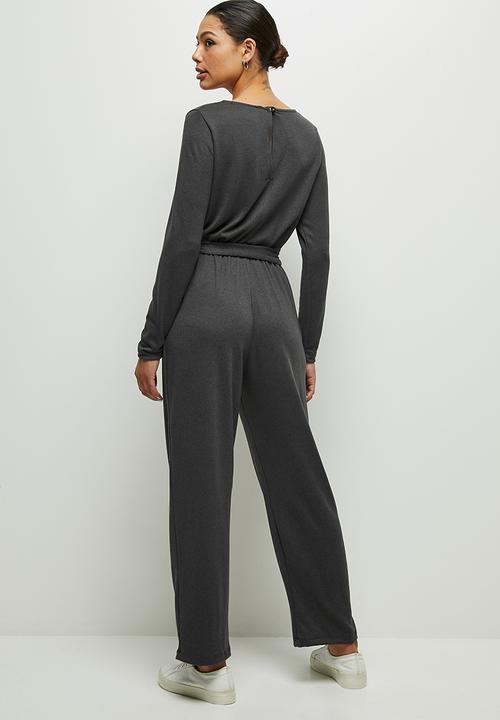 edit - Ribbed v-neck jumpsuit - dark grey