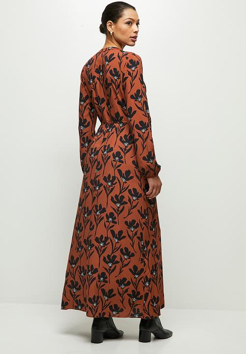 edit - Mandarin waist woven maxi - rust & black 