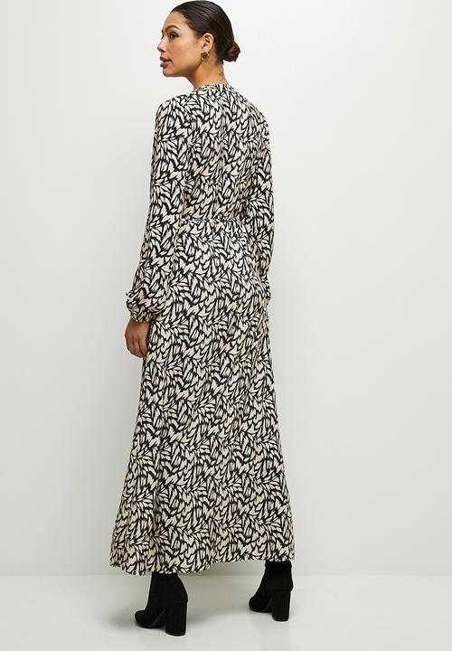 edit - Mandarin waist woven maxi - neutral & black 