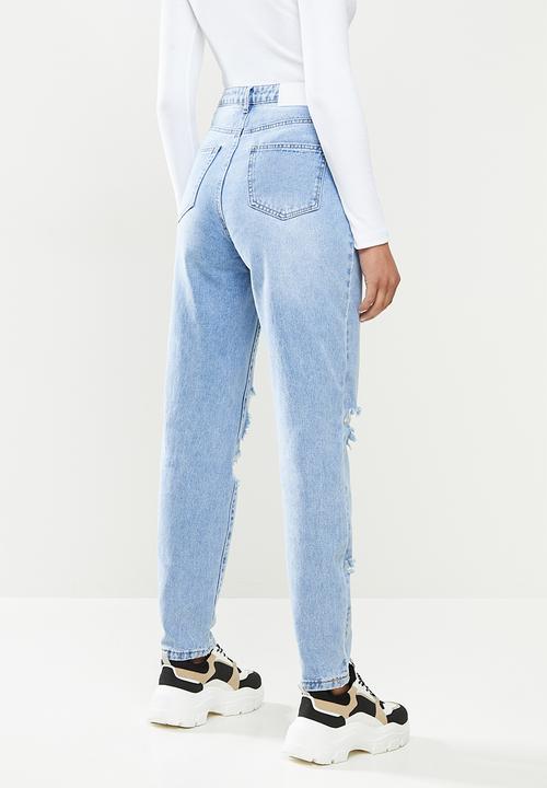 Missguided - Knee rip riot mom jean - blue