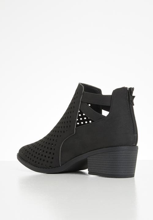 Seduction - Buckle laser cut ankle boot - black
