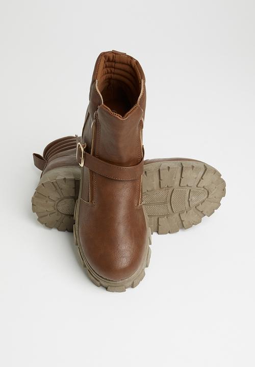 Seduction - Buckle lug sole combat boot - tan