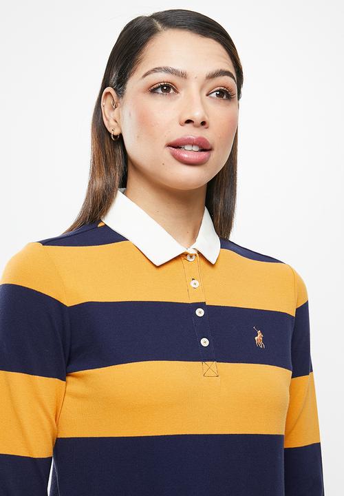 POLO - Catherine long sleeve rugby stretch golfer - yellow & navy