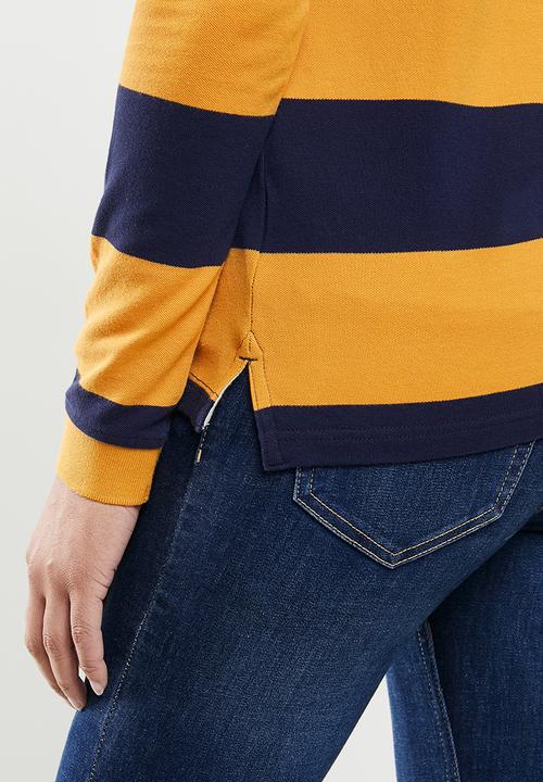 POLO - Catherine long sleeve rugby stretch golfer - yellow & navy