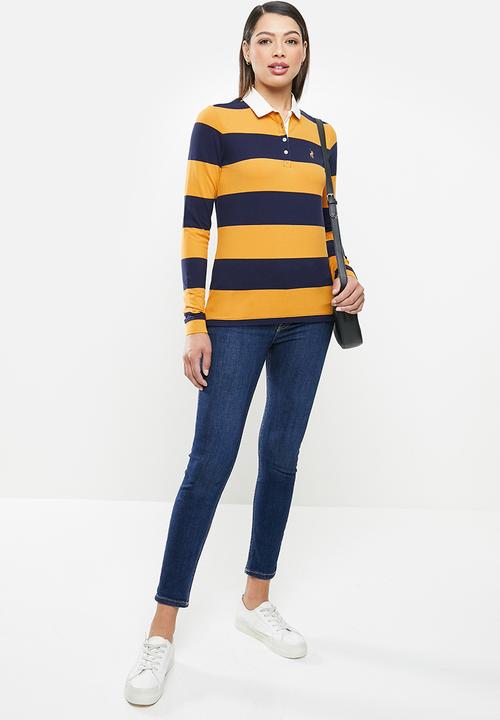 POLO - Catherine long sleeve rugby stretch golfer - yellow & navy