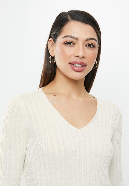 POLO - Nina fine cable pull over - white