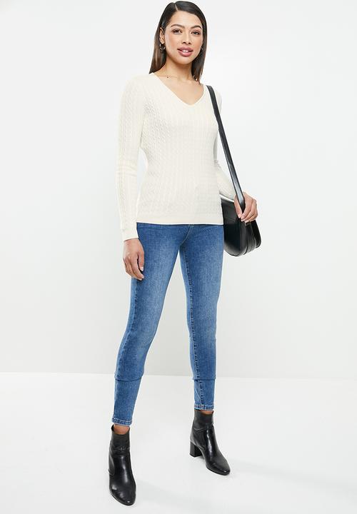 POLO - Nina fine cable pull over - white