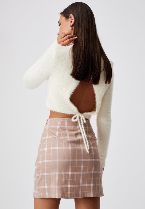 Factorie - Double split mini skirt - taya check fawn