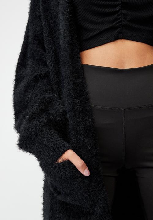 Factorie - Fluffy knit longline cardigan - black