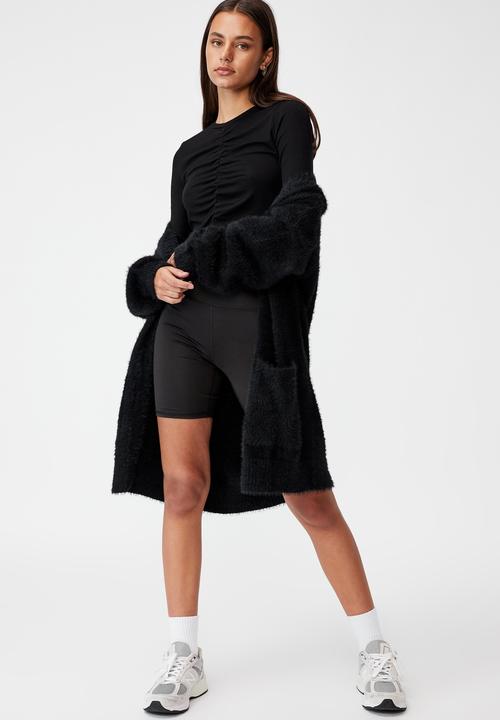 Factorie - Fluffy knit longline cardigan - black