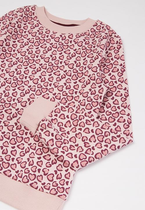 Pop Candy - Printed sweat top & leggings set - pink & burgundy 