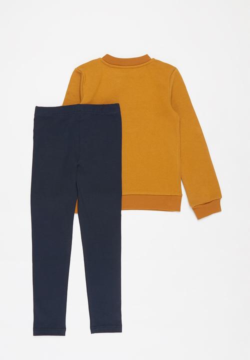 Pop Candy - Printed sweat top & leggings set - mustard & navy 