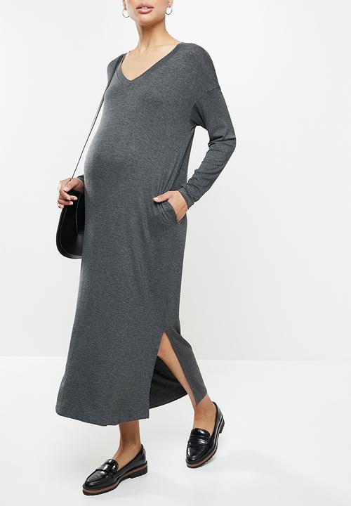 Superbalist - Easy fit v-neck long leeve tee dress - charcoal